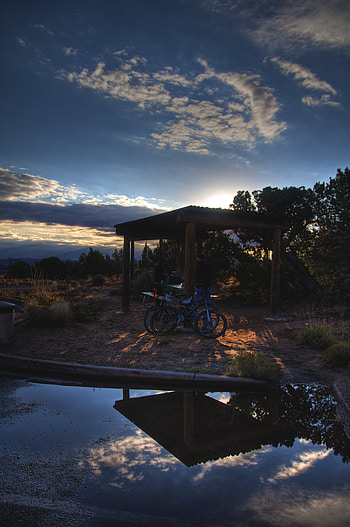 Nature, Sunset, Bicycles, Journey, Utah, Parking, Puddle, Bower, Alcove HD phone wallpaper