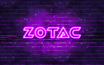 Zotac violet logo, , violet brickwall, Zotac logo, brands, Zotac neon logo, Zotac HD wallpaper