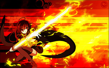 Shana, glow, cute, red hair, long hair, abstract, bright, shakugan no shana, warrior, female, sexy, sword, red eye, hot, girl, flame, orange, blade, anime girl, anime, fantasy, light, red, weapon, red head, fighter, fire, fire sword HD wallpaper