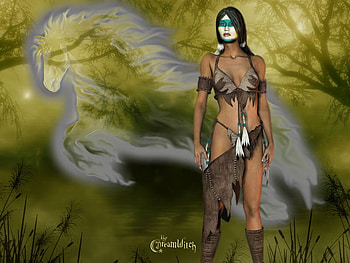 The Dream witch, animal, horse, trees, wild, forest, woman HD wallpaper
