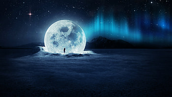 Aurora Borealis Landscape Moon Night Starry Sky Artistic Surreal Minimalism HD wallpaper