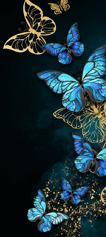 Luxury blue butterfly, aqua, beautiful, moths and butterflies, premium, colorfull, Golden HD phone wallpaper