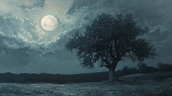 Moonlit Sky Over a Tree - Serene, tree, moon, moonlit sky, moonlit landscape, Night Sky HD wallpaper