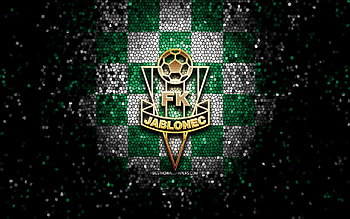 Jablonec FC, glitter logo, Czech First League, green white checkered background, soccer, Czech football club, Jablonec FC logo, mosaic art, football, FK Jablonec HD wallpaper