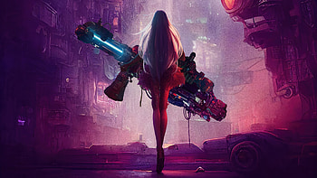 Cyberpunk Girl With Big Gun In Scifi World, cyberpunk, scifi, artist, artwork, digital-art, artstation HD wallpaper