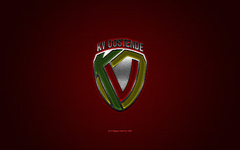 KV Oostende, Belgium football club, Jupiler Pro League, yellow logo, red carbon fiber background, Belgian First Division A, football, Oostende, Belgium, KV Oostende logo HD wallpaper