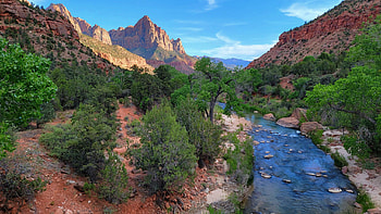Zion National Park is magical, sky, rocks, river, utah, trees, clouds HD wallpaper