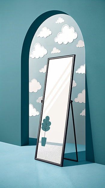 Mirror Reflection: Serene , interior design, cloud, plant HD phone wallpaper