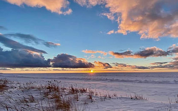 Snowy Beach, snow, beach, winter, Latvia, clouds, sunset HD wallpaper