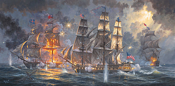 Strenght, night, sea, ship, abraham hunter, painting, art, pictura, water HD wallpaper