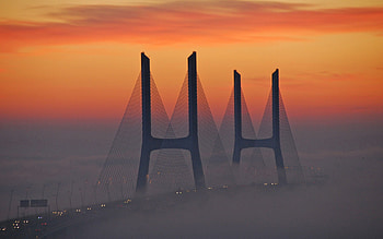 Cities, Sky, Shine, Light, Fog, Bridge HD wallpaper