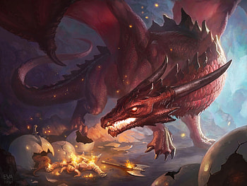 Red dragon, egg, fantasy, art, luminos, fire, eva toker HD wallpaper