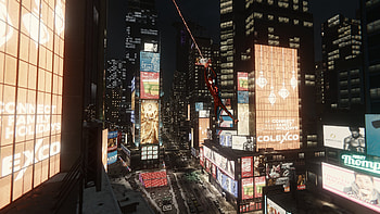 Spider-man Miles Morales swinging in Times Square by rhyFeddol, Miles Morales, spider man, video game, Spider-Man (PS4) HD wallpaper