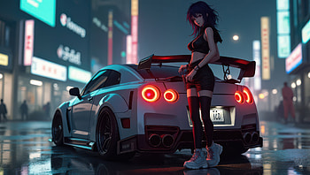 Tokyo Drift Nightlife On Wheels, artist, artwork, art, digital-art, ai-girls, cars, nissan-gtr, anime-girl HD wallpaper