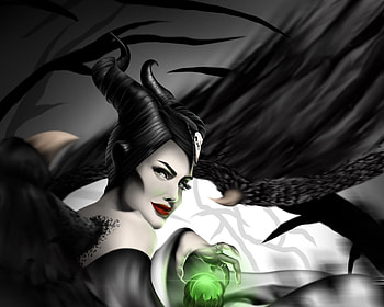Maleficent by Hamza Okai, fairy, fantasy, green, hamza okai, luminos, girl, maleficent, dark HD wallpaper