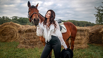 :), animal, model, horse, cowgirl, cal, girl, aleksey iurev, woman HD wallpaper