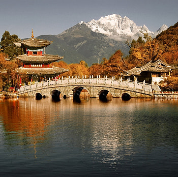 Bridge, nature, lake, mountain HD wallpaper