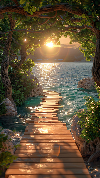 Summer Sunset Path - , summer, landscape, path, sea, sunset HD phone wallpaper