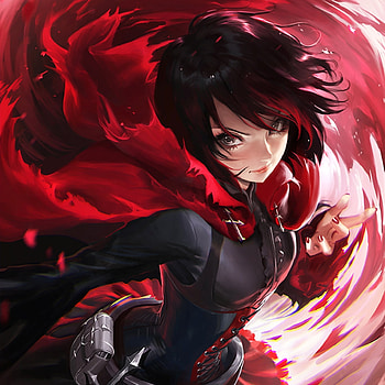 Ruby Rose, beauty, nice, sinister, short hair, rwby, female, sweet, ruby, girl, beautiful, anime girl, simple, anime, pretty, red, lovely, realistic HD wallpaper