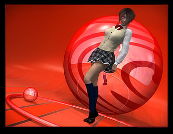 Red Sphere, abstract, red, sphere, eyes, girl HD wallpaper