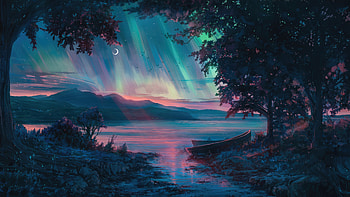 Scenic Boat Ride, boat, dream, northern-lights, artist, artwork, digital-art, artstation HD wallpaper