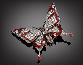 Butterfly, butterfly, jewel, white, gems, butterfly, red, silver, broche HD wallpaper