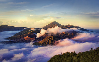 Java volcano, clouds, volcano, sky, Indonesia HD wallpaper
