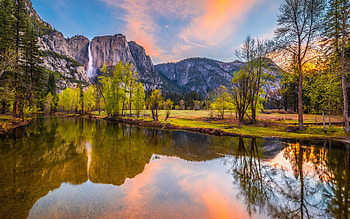 Yosemite National Park, mountain river, evening, mountain landscape, sunset, autumn, mountains, California, Yosemite, USA HD wallpaper