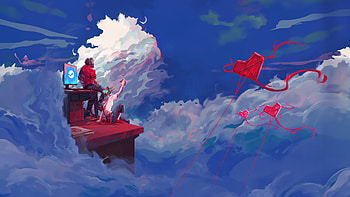 Hearts In The Clouds A Whimsical World, artist, art, digital-art, artwork, heart, clouds HD wallpaper