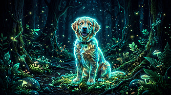 Enchanted Forest Pup — Pet, Dog, Golden Retriever, Magical, Glow HD wallpaper