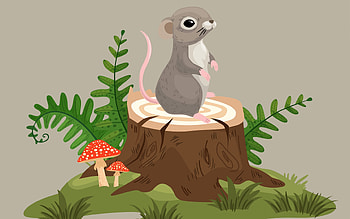 Mouse on Stump, mouse, vector, stump, ferns, mushrooms HD wallpaper