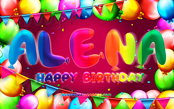 Happy Birtay Alena, , colorful balloon frame, Alena name, purple background, Alena Happy Birtay, Alena Birtay, popular american female names, Birtay concept, Alena HD wallpaper