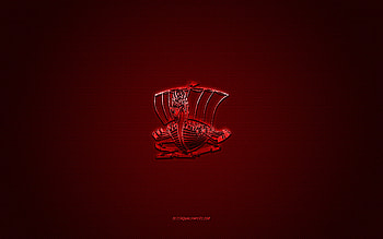 Baie-Comeau Drakkar, Canadian hockey club, QMJHL, red logo, red carbon fiber background, Quebec Major Junior Hockey, hockey, Quebec, Canada, Baie-Comeau Drakkar logo HD wallpaper