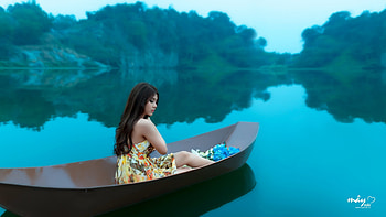 ღ, Boat, Lake, Girl, Beauty HD wallpaper