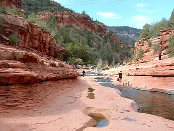 Slide Rock State Park, trees, sky, water, rock HD wallpaper