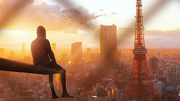Watching Sunset At The Top , alone, artist, artwork, digital-art HD wallpaper