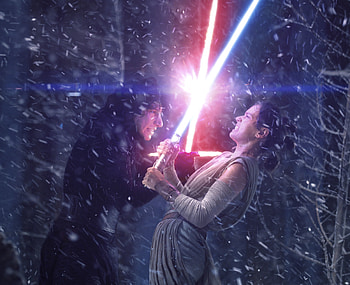 Rey And Kylo Ren Fighting With Lightsaber, rey, kylo-ren, star-wars HD wallpaper