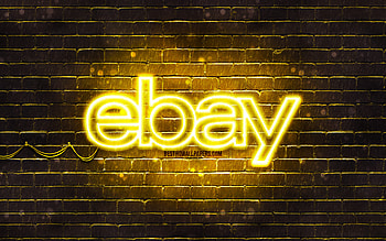 Ebay yellow logo, , yellow brickwall, Ebay logo, brands, Ebay neon logo, Ebay HD wallpaper