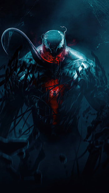 venom spider man, electric blue, art, spider man, dark, logo4 HD phone wallpaper