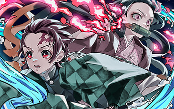 Tanjiro Kamado, Nezuko Kamado, battle, Demon Slayer, protagonists, Demon Slayer Kimetsu no Yaiba, artwork, manga, Demon Hunter, Kamado Tanjiro, Kamado Nezuko HD wallpaper