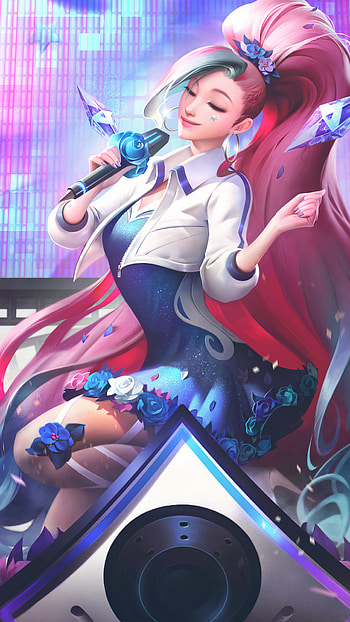 K/DA ALL OUT Seraphine Rising Star, K/DA, pink hair, K-pop, video game, League Of Legends HD phone wallpaper
