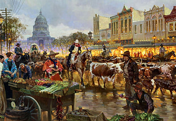 Austin Drive 1, cowboys, horse, art, Old West, beautiful, illustration, artwork, wide screen, painting, equine, cattle HD wallpaper