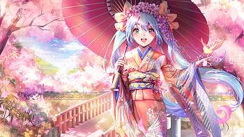 Hatsune Miku, Scenic , Vocaloid idol, Sakura blossom HD wallpaper