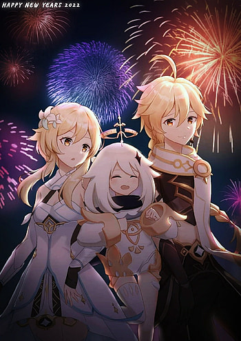 Paimon Lumine & Aether, Genshin Impact, Anime, Ather, New years HD phone wallpaper