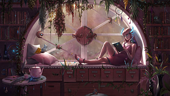 Reading A Book, anime-girl, anime, artist, artwork, digital-art, artstation HD wallpaper