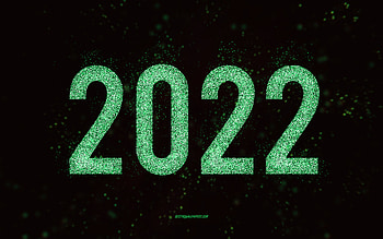 Happy New Year 2022, green glitter art, 2022 New Nog, 2022 green glitter background, 2022 concepts, black background, 2022 greeting card HD wallpaper