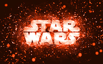 Star Wars orange logo, , orange neon lights, creative, orange abstract background, Star Wars logo, brands, Star Wars HD wallpaper