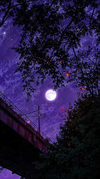 Purple Anime Moonlit Sky Lofi , purple anime, sky, moon, lofi HD phone wallpaper