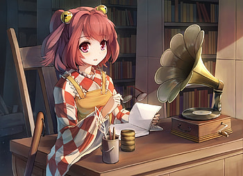Motoori Kosuzu, patefon, xiaoyin li, anime, touhou, girl, manga HD wallpaper
