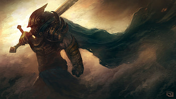 Preview art, warrior, armor, helmet, sword, wind, storm HD wallpaper